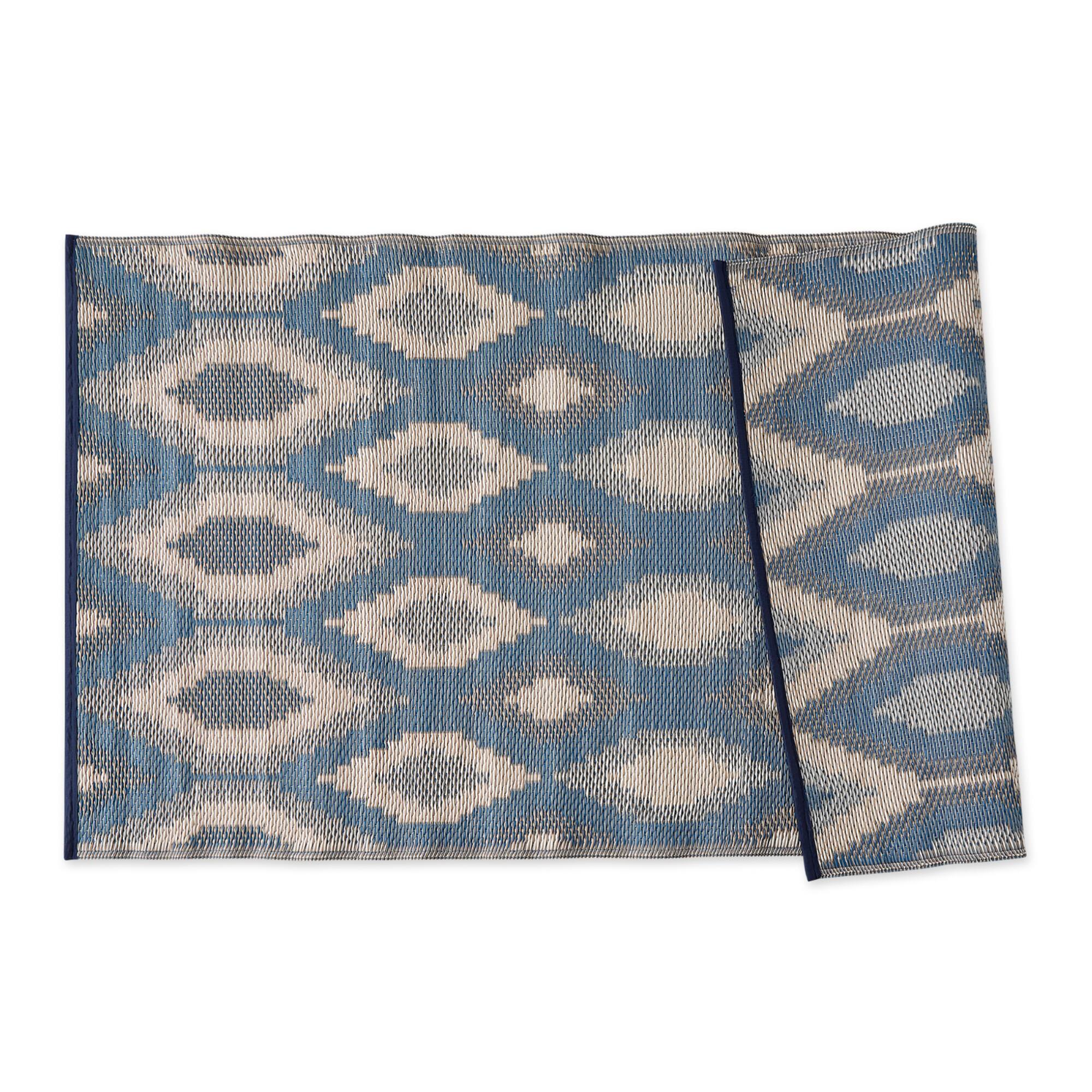 and Gray Ikat Outdoor Floor Runner 3ft. x 6ft